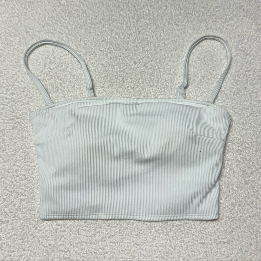Aerie White Ribbed Longline Bandeau Bikini Swim Top